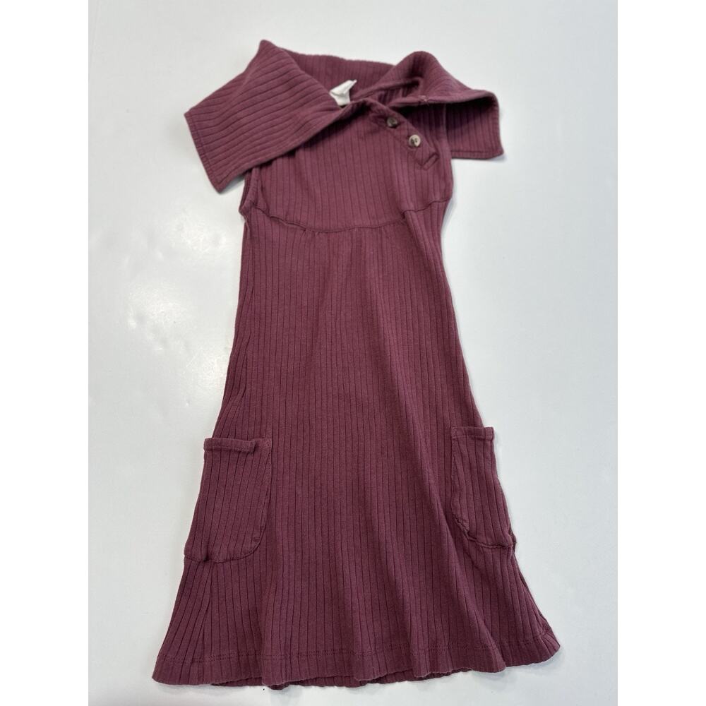 Kate Quinn Organics Wine Purple Girls Size 5 Ribbed Collar Dress